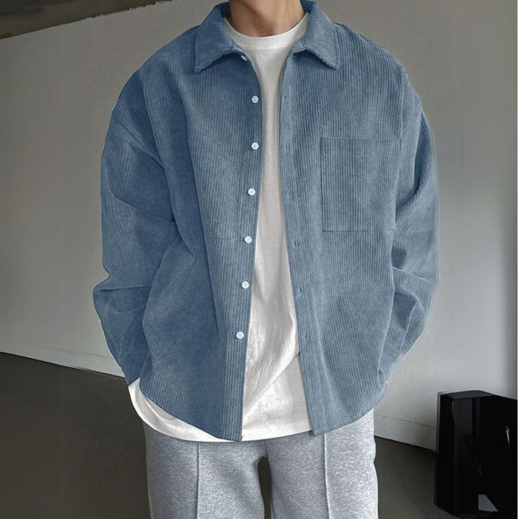 Kemeja Pria Oversize Corduroy Korean Style