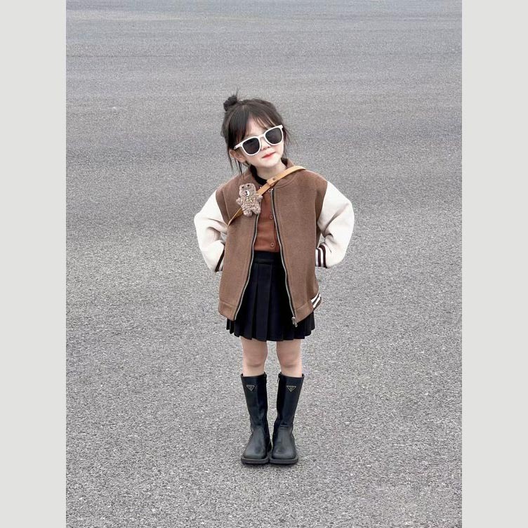 Jaket varsity baseball Anak Laki laki Perempuan unisex Coklat Putih ( BISA CUSTOM INISIAL/WARNA/SABL
