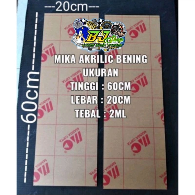 Mika Akrilik Bening Lembaran Ukuran Panjang 60cm Lebar 20cm Tebal 2ml