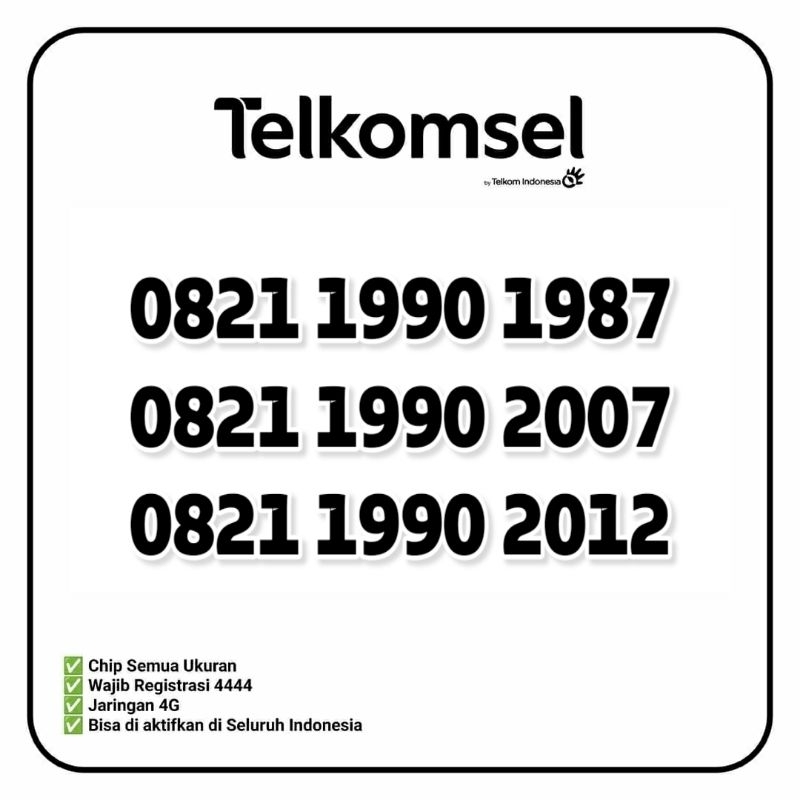 Nomor Cantik Telkomsel Prabayar Dobel Tahun 1990 1987 2007 2012