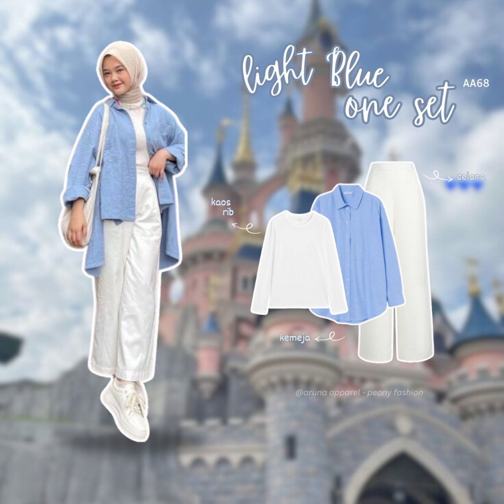 One Set Wanita Kekinian Outfit Hijab Satu Set Outfit Remaja Korean Style Outfit Study Tour Set AA68