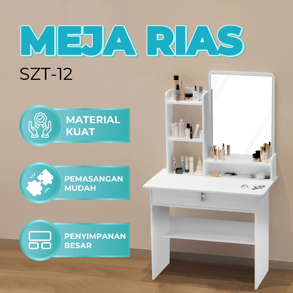 Tokolemari  Meja Rias - Meja Rias Aesthetic - Meja Make up Rak Kosmetik Laci Penyimpanan Kecil