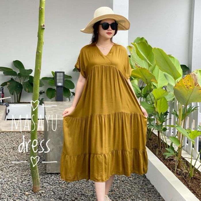 Masayu Home Dress Daster Rayon Premium Virall  Polos Jumbo Midi Dress Korea Yayuku