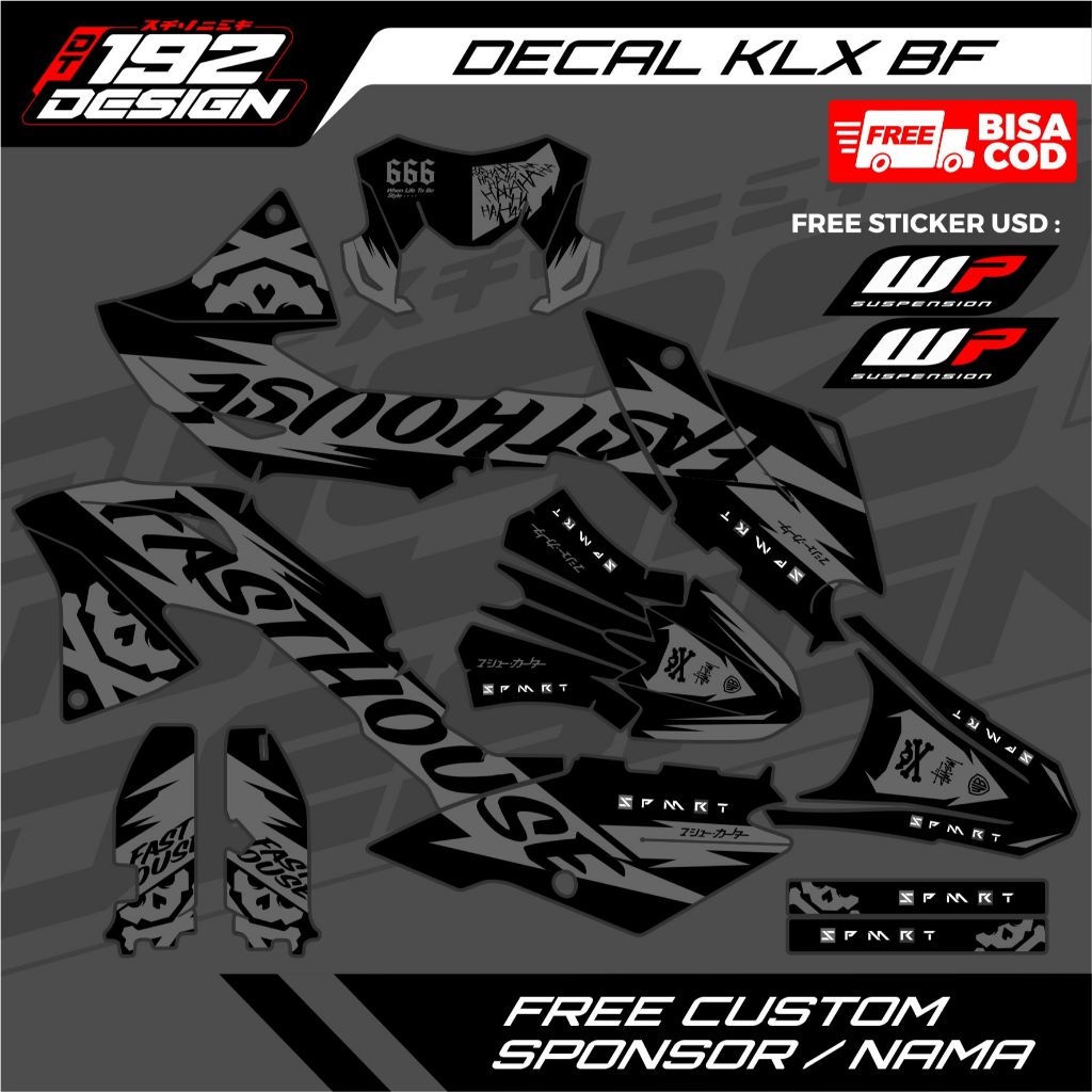 Decal Klx Bf Se 150 Hitam Putih Full Body Motif Fasthouse Bebas Custom - Decal Sticker Kawasaki Klx 