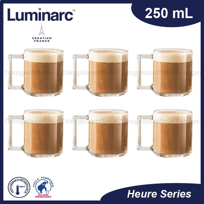 1 Set Isi 6 Pcs Luminarc Gelas Mug 250 ml - Gelas Kopi - Gelas Mug - Gelas Gagang - Gelas Kaca - Gel