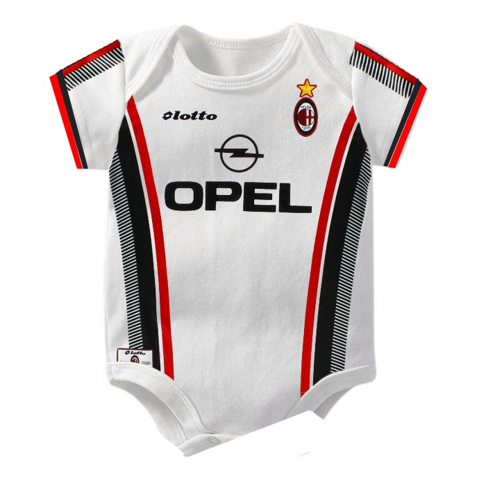 Romper Baju Bayi Bola Jumper Jumpsuit Ac Milan Away Retro 1997