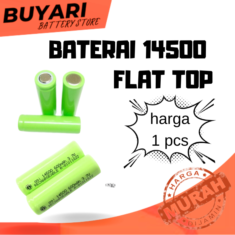 Baterai AA 14500 FLAT TOP Rechargeable 600mAh 3.7V  Baterai Cas Isi Ulang 14500 FLAT TOP 3.7V