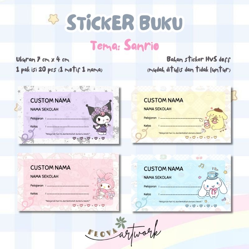 

FLOVA - STICKER LABEL BUKU CUSTOM NAMA TEMA SANRIO