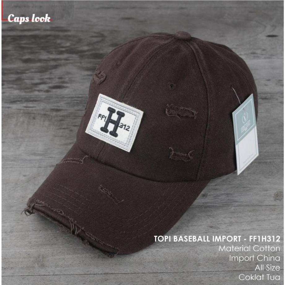 Topi Baseball Import Logo Emblem H / Topi Unisex Model Sobek Material Catton Premium + Packing Box