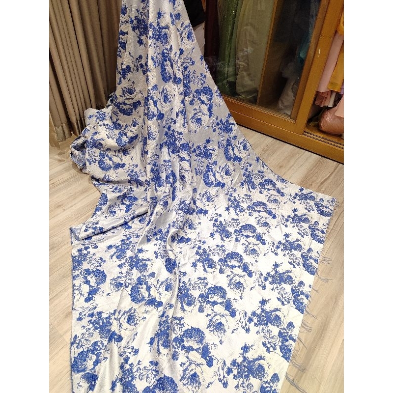 kain Jacquard emboss silver blue kain baju pesta baju kurung bahan jacquard