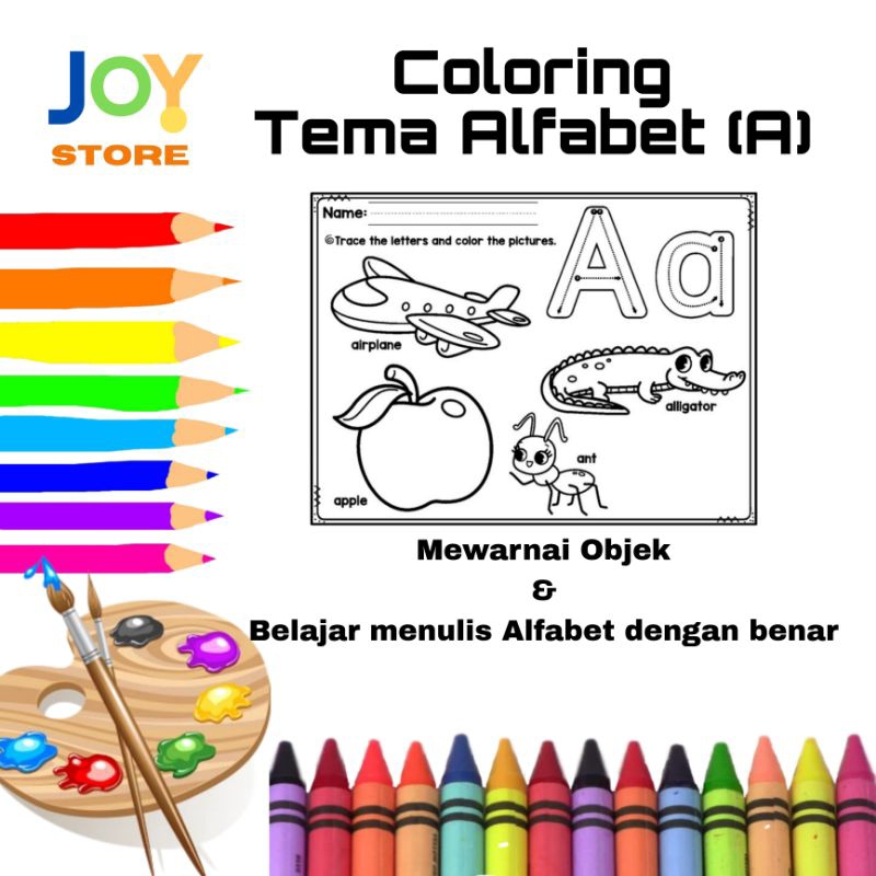 

Kertas Mewarnai Alfabet 1 SET LENGKAP untuk Anak TK / SD Ukuran A4 dan A5 150 gsm - Coloring Paper Tema Alfabet (A) - Toko Joy Store