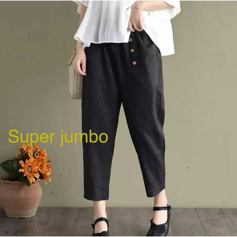 UNQO PANTS SUPER JUMBO Celana Wanita 7/8 KATUN TWILL STRETCH COMBED PREMIUM | MAX BB 100KG