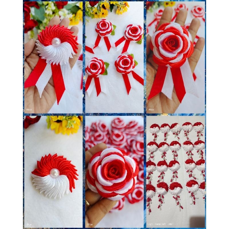 Bros merah putih ,bros seragam agustusan bros bunga mawar gardenia