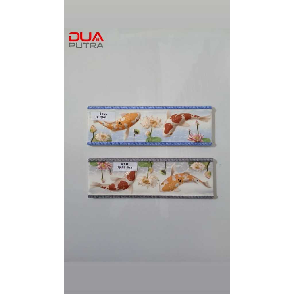LIST KERAMIK DINDING 8 x 25/ LIST KERAMIK DINDING MOTIF IKAN 10 GREY & 10 BLUE