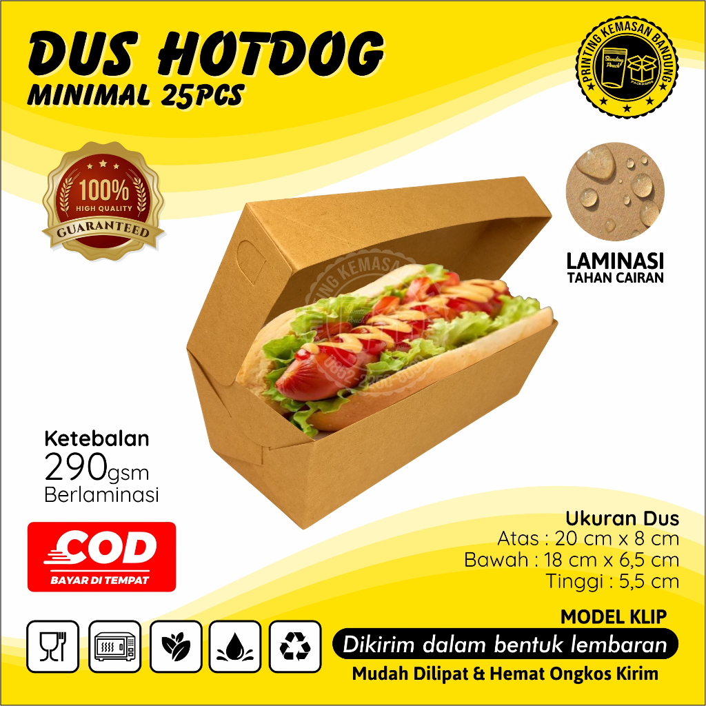 Box Hot Dog Hotdog Paper Kraft 290gsm Dus Kemasan Makanan Sosis Bakar Pisang Nugget Corndog Corn Dog