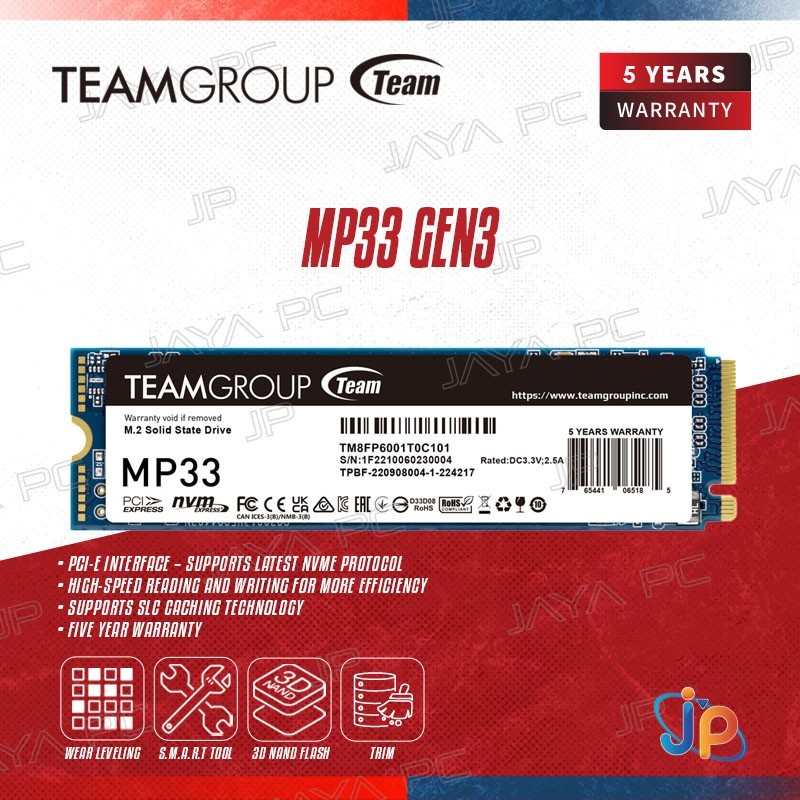 Team SSD MP33 M.2 Pcie Gen3 Nvme 2280 256GB - M2 256 GB