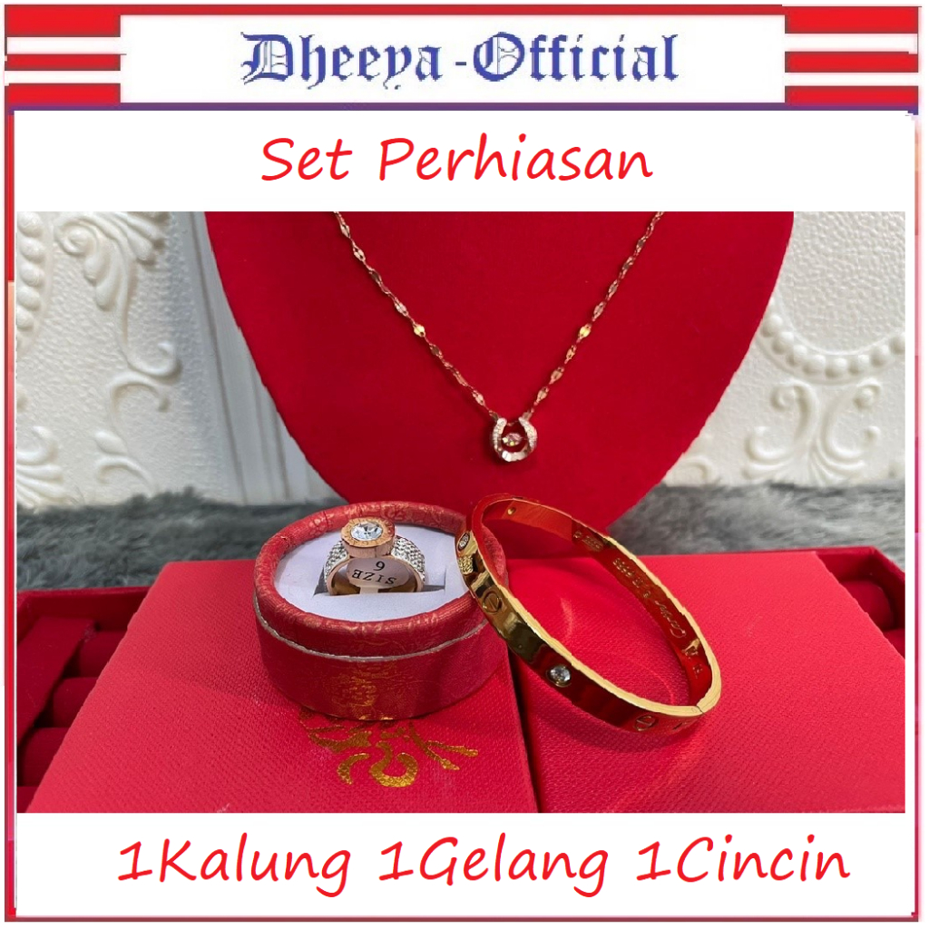 Kalung Titanium kalung wanita kalung cewe /Satu set Perhiasan Kalung+Gelang+Cincin