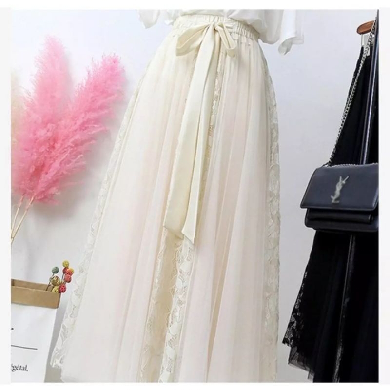 ROK TILE TUTU KOMBINASI TERBARU RENDA BORKAT KE KINIAN WANITA PANJANG BAWAHAN FULL FURING BAHAN ADEM