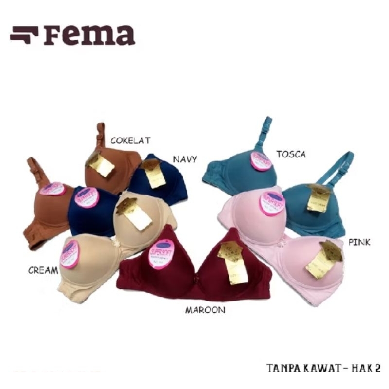 BRA POLOS TANPA KAWAT CUP A MERK FEMA atau ROUMEI/ BH POLOS FEMA dn ROUMEI