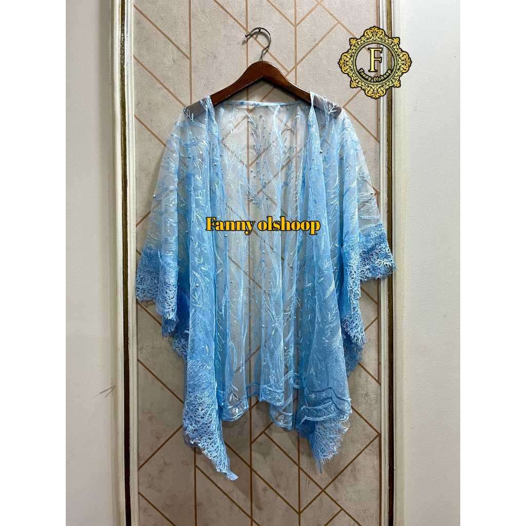 Outer Cardigan Kebaya Bridesmaid Baju Kondangan Tille Mix Brokat Renda Cantik Putih