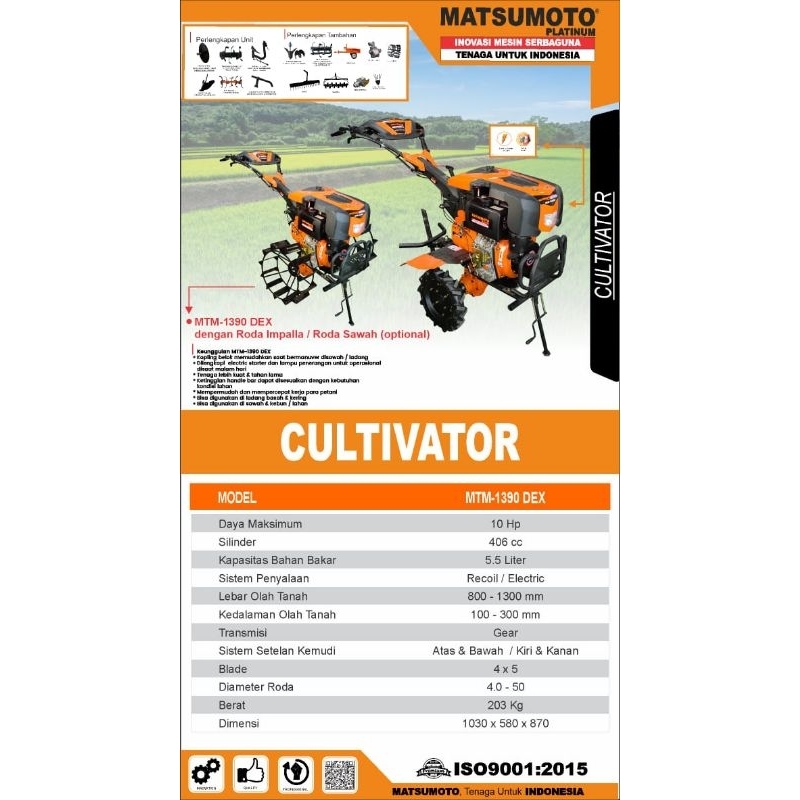MESIN TRAKTOR BAJAK SAWAH CULTIVATOR DIESEL SOLAR MTM-1390 DEX MATSUMOTO