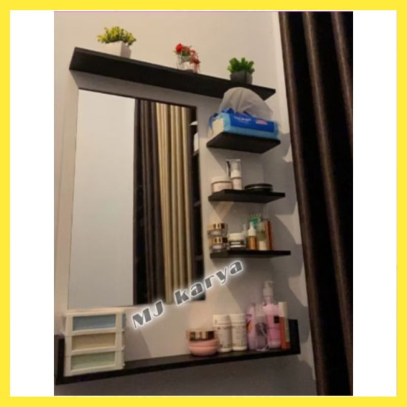 CERMIN KACA RIAS PLUS RAK TEMPAT KOSMETIK TEMPEL GANTUNG DINDING KAYU MURAH SEBAGUNA