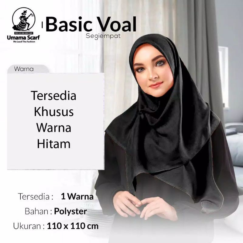 GROSIR ISI 1OPCS Hijab/Jilbab/Basic Voal Umama KHUSUS HITAM jahit tepi anti letoy 110 x 110 Hijab se