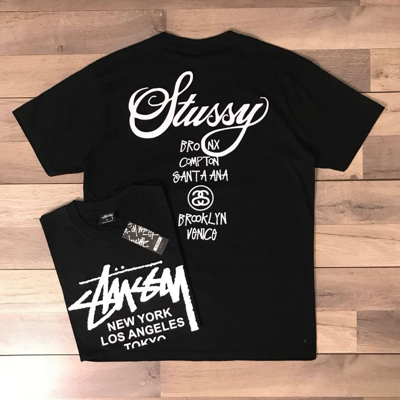 T-SHIRT STUSSY WORLD TOUR BLACK FONT BASIC PREMIUM