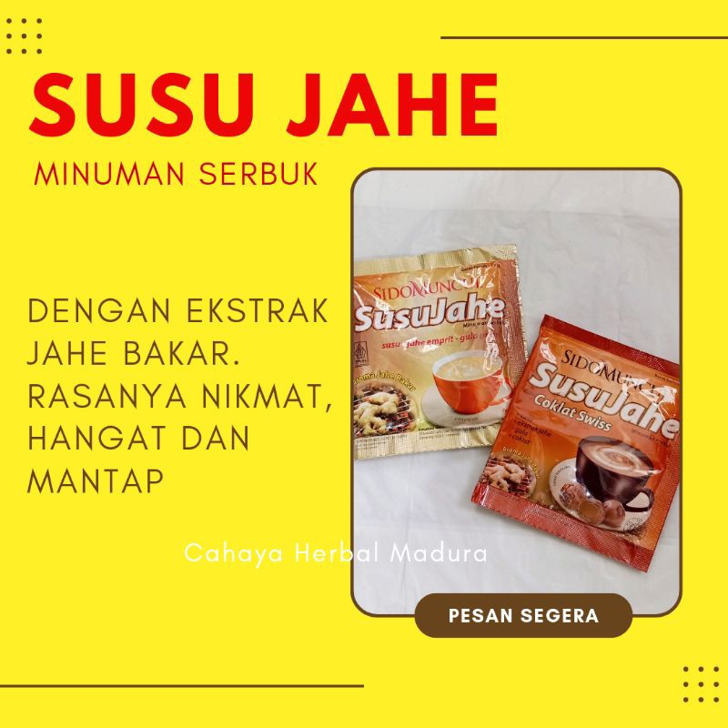 

Susu Jahe Minuman Serbuk by Sido Muncul aroma jahe Bakar rasa nikmat hangat dan mantap harga @sachet