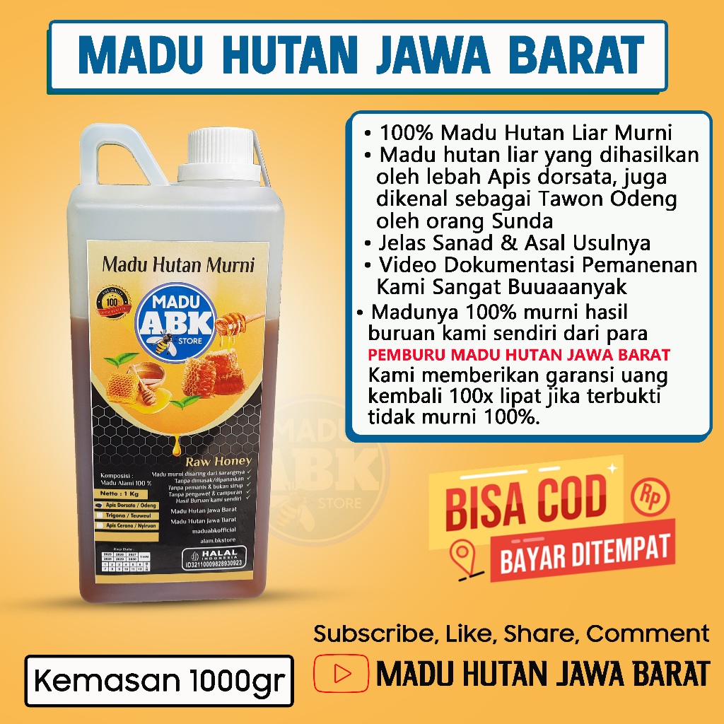 

Madu Hutan Liar Murni 1kg Asli dan Alami | Madu Hutan Jawa Barat | Madu ABK | Premium Quality
