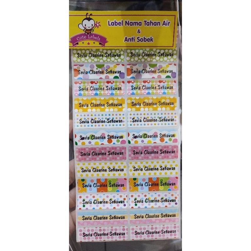

Label/sticker nama waterproof dan anti sobek motif Polkadot