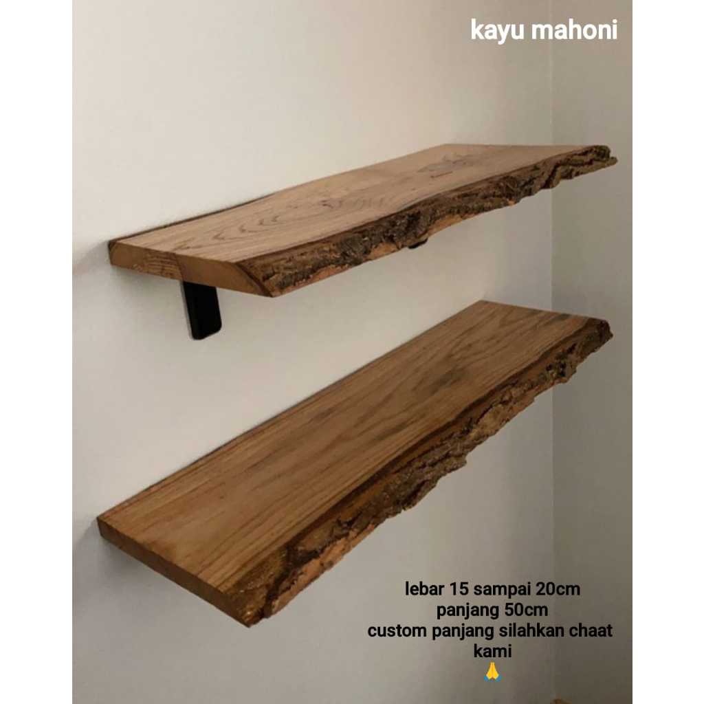 Rak Dinding/Ambalan Kayu Mahoni Natural Papan Mahoni Solid