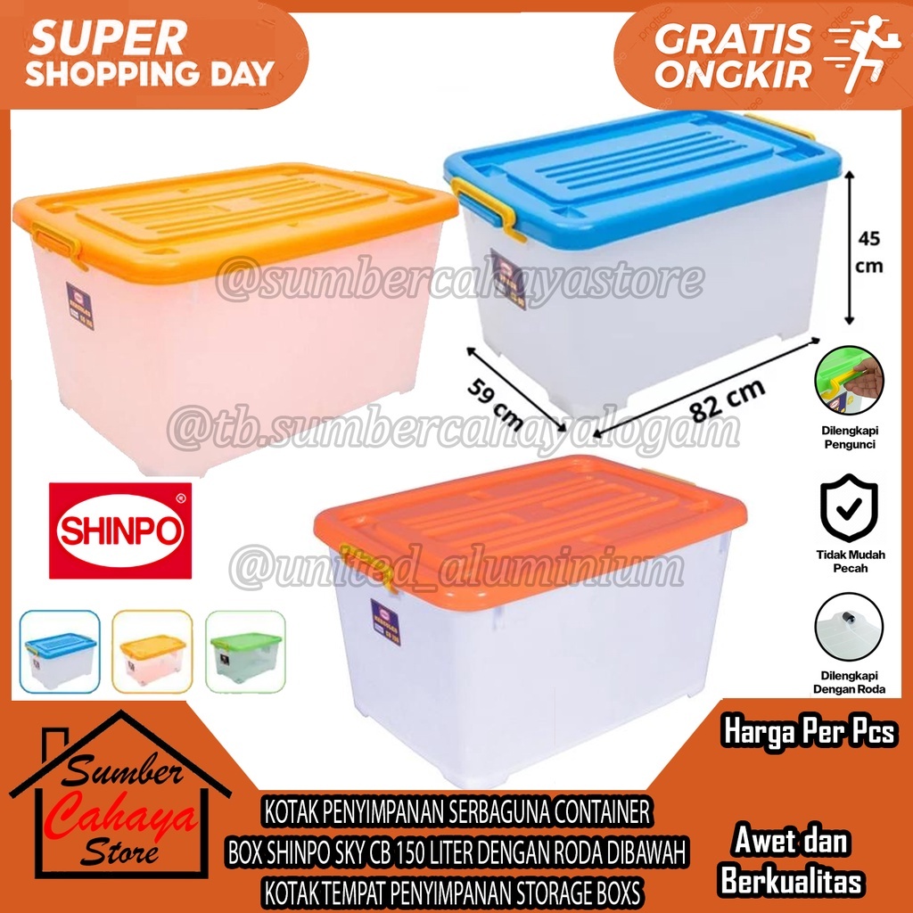 [Kargo] Box Container Kotak Penyimpanan Serbaguna Shinpo Sky Cb 150 Liter L Lter Plus Roda Bawah Kot