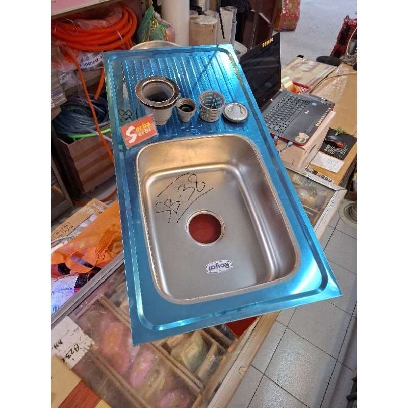 (SB38 ROYAL BCP 1LUBANG SAYAP) Bak cuci piring Wastafel dapur stainless + Avur pvc