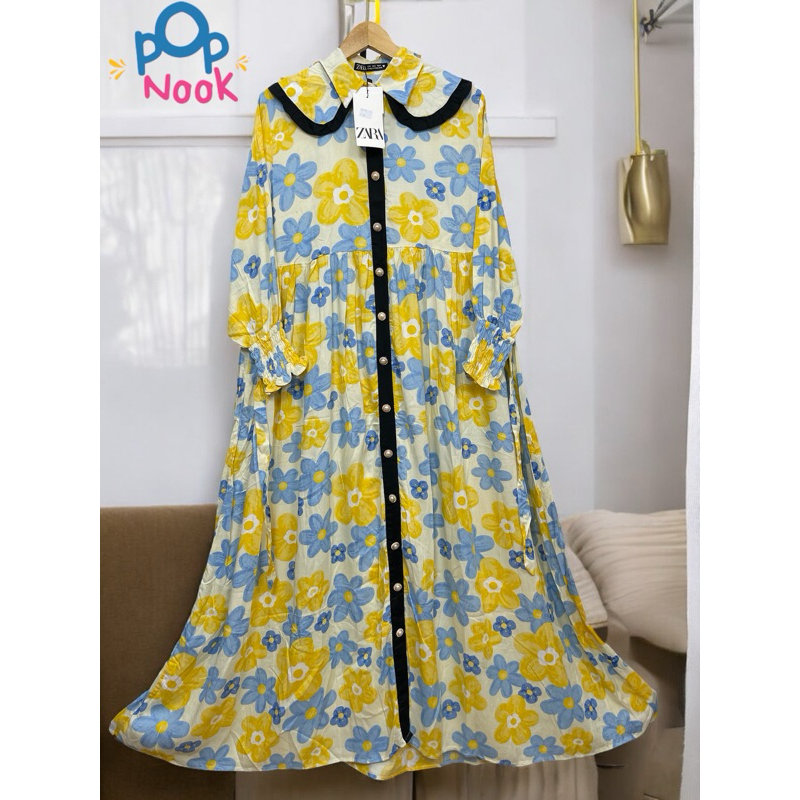 POPNOOK - Dress motif / gamis motif bunga rayon twill premium