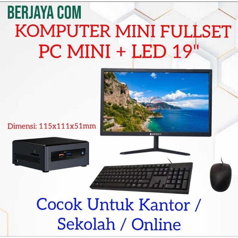 Full Set Mini Pc - Led 19" - 8gb Ram - 500gb Ssd - Komputer Mini