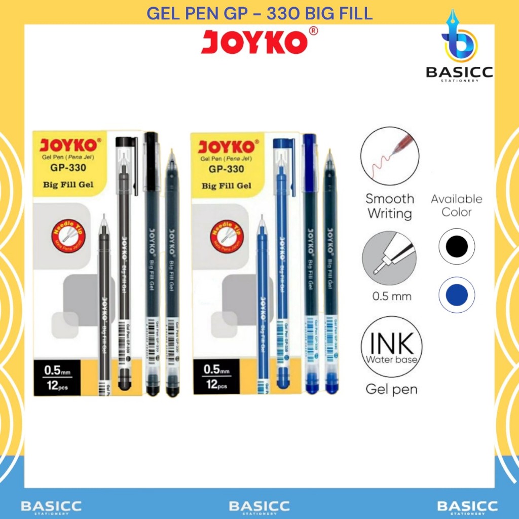 

JOYKO Gel Pen Pulpen Pena GP-330 Big Fill Gel 0.5 mm | @1Kotak=12 Pcs