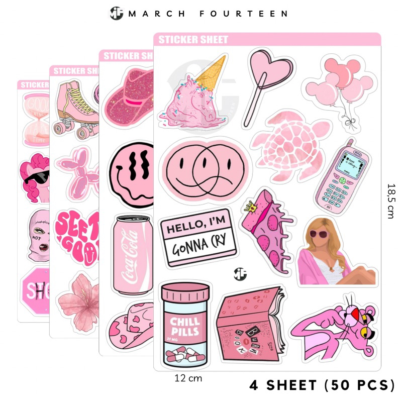 

[50 Pcs] Sticker Fashion Pink Girl Aesthetic Kiss Cut Vynil Premium Laminasi , Stiker Fashion Pink Aesthetic Premium Dekorasi Laptop Tumblr Gitar