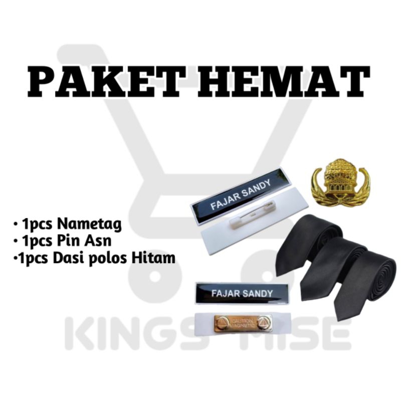 

PAKET HEMAT NAMETAG ASN ( 1pcs Nametag, 1pcs Pin ASN, 1pcs Dasi Hitam Manual Polos )