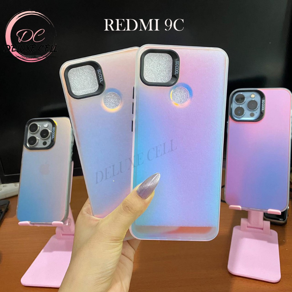 Case Silver Aurora REDMI 9 / REDMI 9A / REDMI 9C / REDMI 10A Case Hologram Silver Full Cover -DC