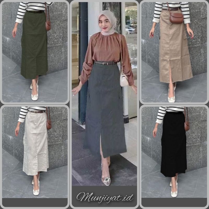 ROK CARGO WANITA PANJANG ROK SPAN CARGO JAPAN DRILL CARGO SKIRT KOREAN STYLE
