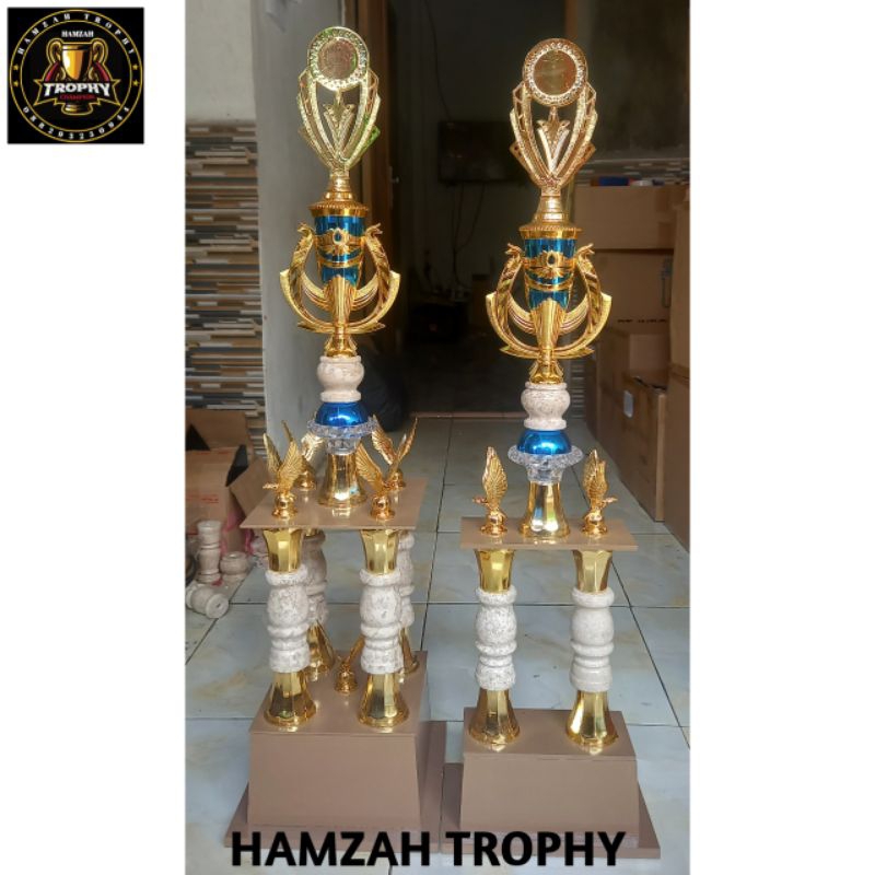 Trophy piala 1 set kaki 4 dan 2 juara 1 dan 2 bok kayu coklat tinggi 95cm,90cm