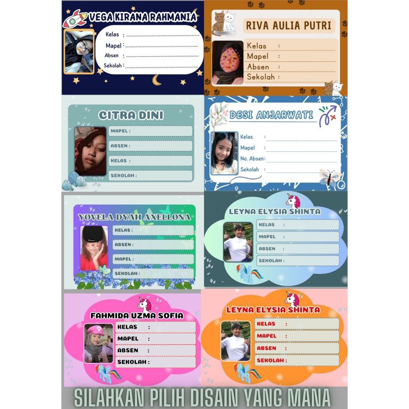 

Stiker nama buku custom nama dan foto isi 12 stiker ukuran 8x5 cm