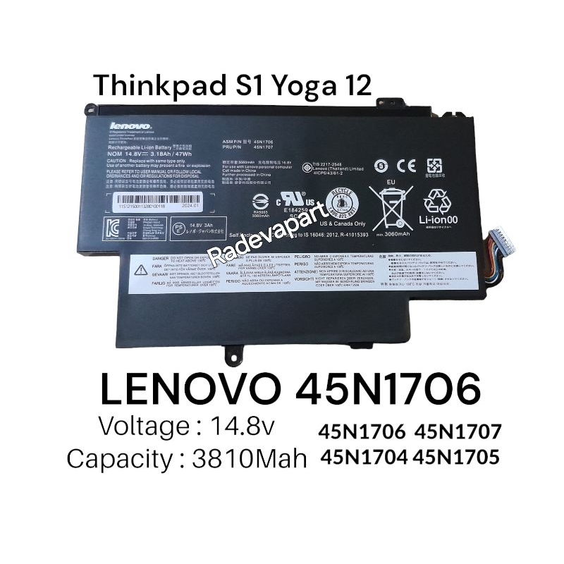 Batre Lenovo Thinkpad S1 Yoga 12 45N1706 45N1707 45N1704 45N1705