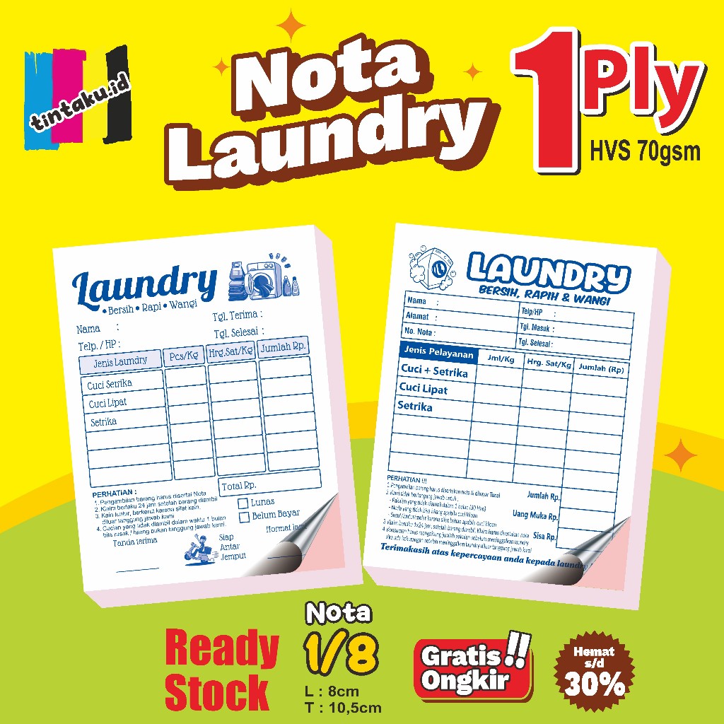 

(Ready Stok) Nota Laundry mini 1 Ply Hvs isi 50lembar