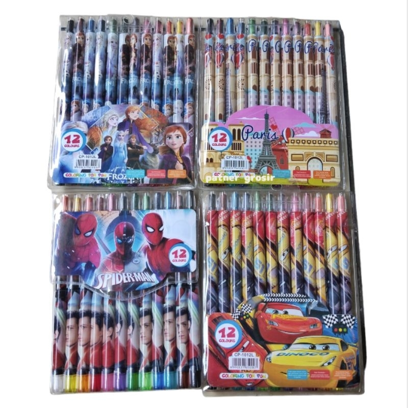 

CRAYON PUTAR 12 COLOUR, KARAKTER 1PAK 12PCS