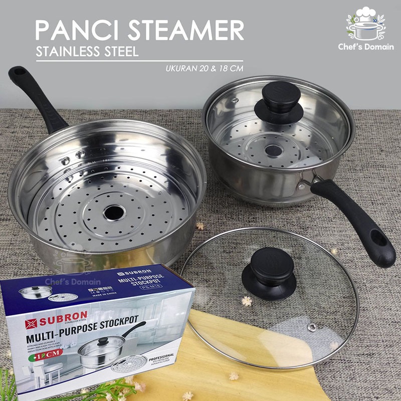 Premium Panci kukus steamer With box18cm 20cm milk pot stainless steel tutup kaca Panci MPASI Panci 