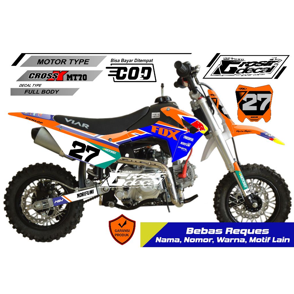 Decal Trail Mini Viar Cross X 70cc Full Body Dekal Trail Mini Viar 70cc Free Custom