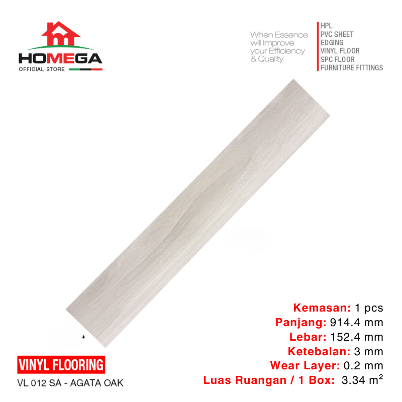 HOMEGA VINYL Flooring - Lantai Kayu Parket Parkit Parquet Stiker - Tekstur Wood Agata Oak - 1 Pcs
