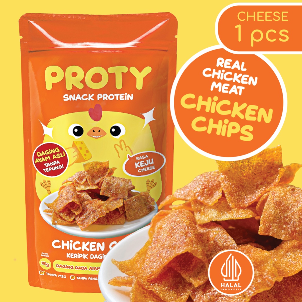 

PROTY Chicken Chips Keju Cheese (1 pcs) - Keripik Daging Ayam - Snack Cemilan Tinggi Protein